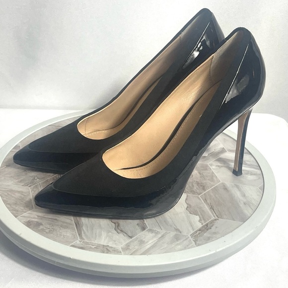 Pour La Victoire Cennasp Pumps Black Suede Patent Heels 8M Box & Dust Bag - Picture 1 of 14